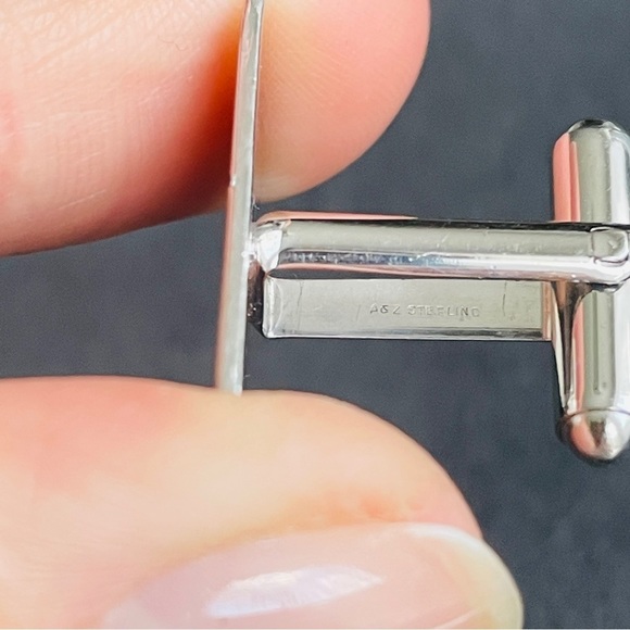VINTAGE A&Z STERLING SILVER TEXTURED RECTANGLE CUFFLINKS CUFF LINKS - Picture 6 of 6
